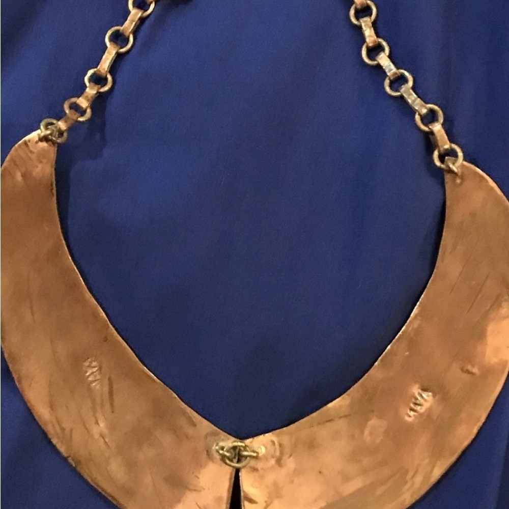 Vintage Aztec Copper Brass Choker Necklace Rare Mexico Tribal Boho Statement Art - Picture 11 of 14